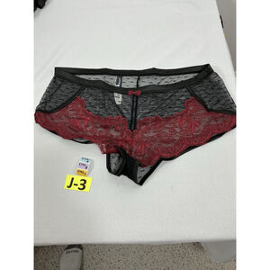 Womans NEW Adore Me Panties Black Red Lace 2X Sheer Valentines Day